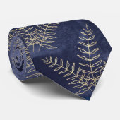 Elegante Navy Blauwe & Gouden Varens Bruiloft Stropdas (Opgerold)