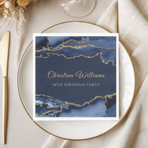 Elegante Navy Blauwe & Gouden Verjaardagsfeest Dec Servet