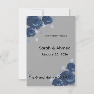 Elegante Navy Blauwe & Gouden Winter Bloemige Trou RSVP Kaartje