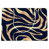 Elegante Navy Blauwe Gouden Zebraprint Groot Cadeauzakje (Voorkant)
