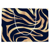 Elegante Navy Blauwe Gouden Zebraprint Groot Cadeauzakje (Achterkant)