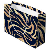 Elegante Navy Blauwe Gouden Zebraprint Groot Cadeauzakje (Achterkant Gekanteld)