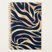 Elegante Navy Blauwe Gouden Zebraprint Planner (Voorkant)