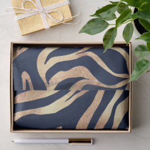 Elegante Navy Blauwe Gouden Zebraprint Tissuepapier