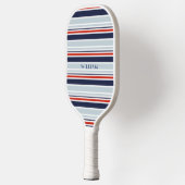 Elegante Navy Blauwe & Grijze Kuststrepen Custom Pickleball Paddle (Links)