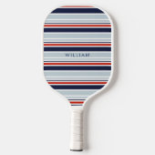 Elegante Navy Blauwe & Grijze Kuststrepen Custom Pickleball Paddle (Achterkant)
