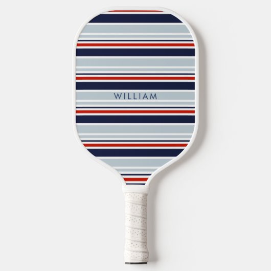 Elegante Navy Blauwe & Grijze Kuststrepen Custom Pickleball Paddle (Voorkant)