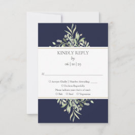 Elegante Navy Blauwe Groene Huwelijks-RSVP-Kaart RSVP Kaartje