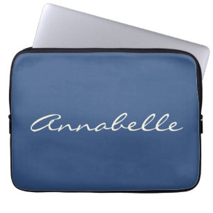 Elegante Navy Blauwe Handgeschreven Script Naam Cu Laptop Sleeve