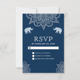 Elegante Navy Blauwe Henna Indiase Trouw RSVP Kaartje