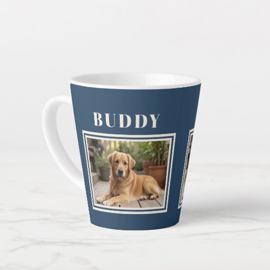 Elegante Navy Blauwe Hond Foto Latte Mok (Linkerhoek)