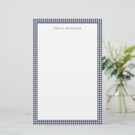 Elegante Navy Blauwe Houndstooth Monogram Briefpapier