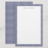 Elegante Navy Blauwe Houndstooth Monogram Briefpapier (Voorkant / Achterkant)
