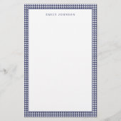 Elegante Navy Blauwe Houndstooth Monogram Briefpapier (Voorkant)
