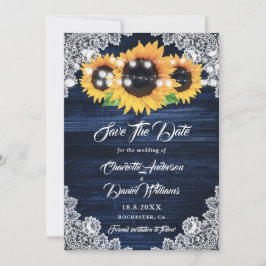 Elegante Navy Blauwe Houten Kantwerk Zonnebloem Br Save The Date