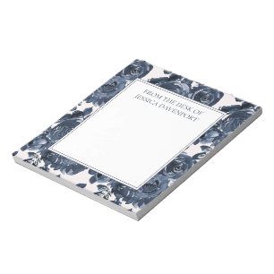 Elegante Navy Blauwe Indigo Bloem Wit Van Schreibt Notitieblok