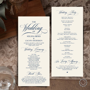 Elegante Navy Blauwe Ivoren Huwelijksceremonie Programmakaart