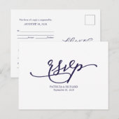 Elegante Navy Blauwe Kalligrafie Bruiloft RSVP Briefkaart (Voorkant / Achterkant)