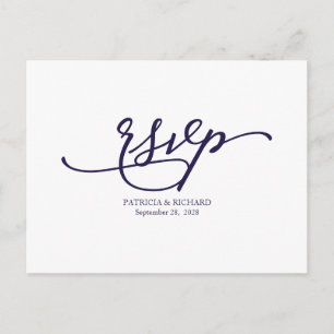 Elegante Navy Blauwe Kalligrafie Bruiloft RSVP Briefkaart