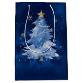 Elegante Navy Blauwe Kerstboom Aangepast Zakelijk  Medium Cadeauzakje (Voorkant)