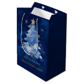 Elegante Navy Blauwe Kerstboom Aangepast Zakelijk  Medium Cadeauzakje (Achterkant Gekanteld)