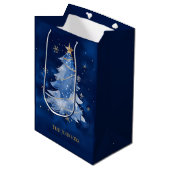 Elegante Navy Blauwe Kerstboom Custom Zakelijk H Medium Cadeauzakje (Voorkant Gekanteld)