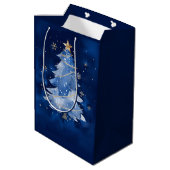 Elegante Navy Blauwe Kerstboom Custom Zakelijk H Medium Cadeauzakje (Achterkant Gekanteld)