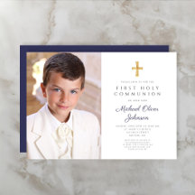 Elegante Navy Blauwe Kruis Foto Jongen Eerste Comm