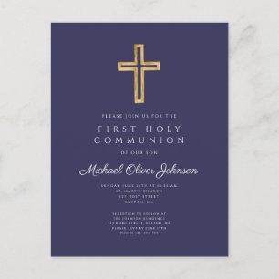 Elegante Navy Blauwe Kruis Jongen Eerste Communie Briefkaart