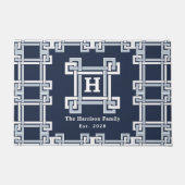 Elegante Navy Blauwe Kust Griekse Sleutel Monogram Deurmat (Voorkant)