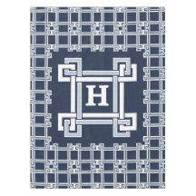 Elegante Navy Blauwe Kust Griekse Sleutel Monogram