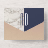 Elegante Navy Blauwe Marmeren Bruiloft All In One Uitnodiging (Achterkant)