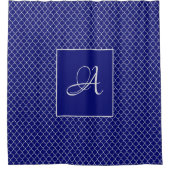 Elegante Navy Blauwe Marokkaanse Damast Monogram Douchegordijn (Voorkant)