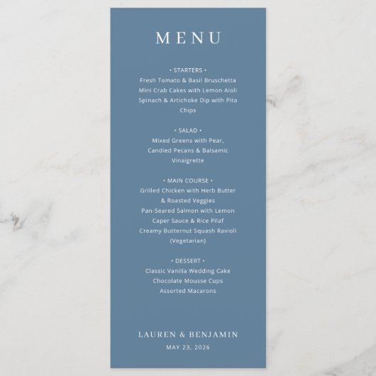 Elegante Navy Blauwe Menu Sjabloon (Voorkant)