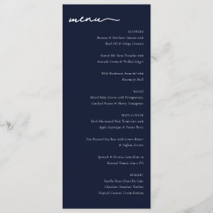 Elegante Navy Blauwe Minimalistische Trouwmenu Menu