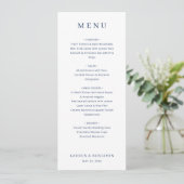 Elegante Navy Blauwe Minimalistische Trouwmenu Menu (Staand voorkant)