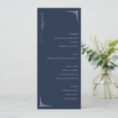 Elegante Navy Blauwe Minimalistische Trouwmenu Menu (Staand voorkant)