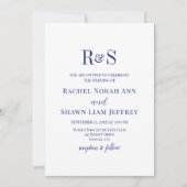 Elegante Navy-blauwe moderne monogram-huwelijk Kaart (Voorkant)