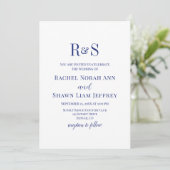 Elegante Navy-blauwe moderne monogram-huwelijk Kaart (Staand voorkant)