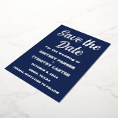Elegante Navy Blauwe Moderne QR Code Foto Folie Uitnodiging (Gedraaid)