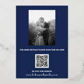 Elegante Navy Blauwe Moderne QR Code Foto Folie Uitnodiging (Achterkant)
