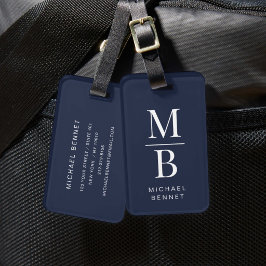 Elegante Navy Blauwe Monogram Bagagelabel
