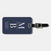 Elegante Navy Blauwe Monogram Bagagelabel (Voorkant horizontaal)
