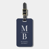 Elegante Navy Blauwe Monogram Bagagelabel (Voorkant verticaal)