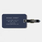 Elegante Navy Blauwe Monogram Bagagelabel (Achterkant horizontaal)