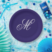 Elegante Navy Blauwe Monogram Beginletter  Papieren Bordje (Feest)