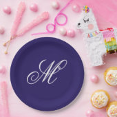 Elegante Navy Blauwe Monogram Beginletter  Papieren Bordje (Feest)