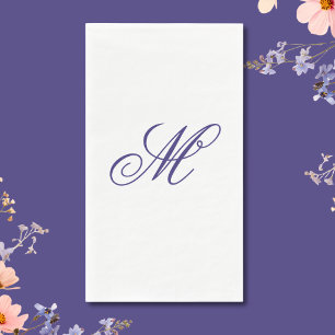 Elegante Navy Blauwe Monogram Beginletter  Servet