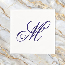Elegante Navy Blauwe Monogram Initiaal Servet
