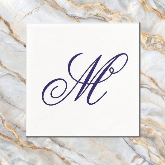 Elegante Navy Blauwe Monogram Initiaal Servet